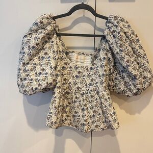 Loeffler Randall Floral Puff Sleeve Top